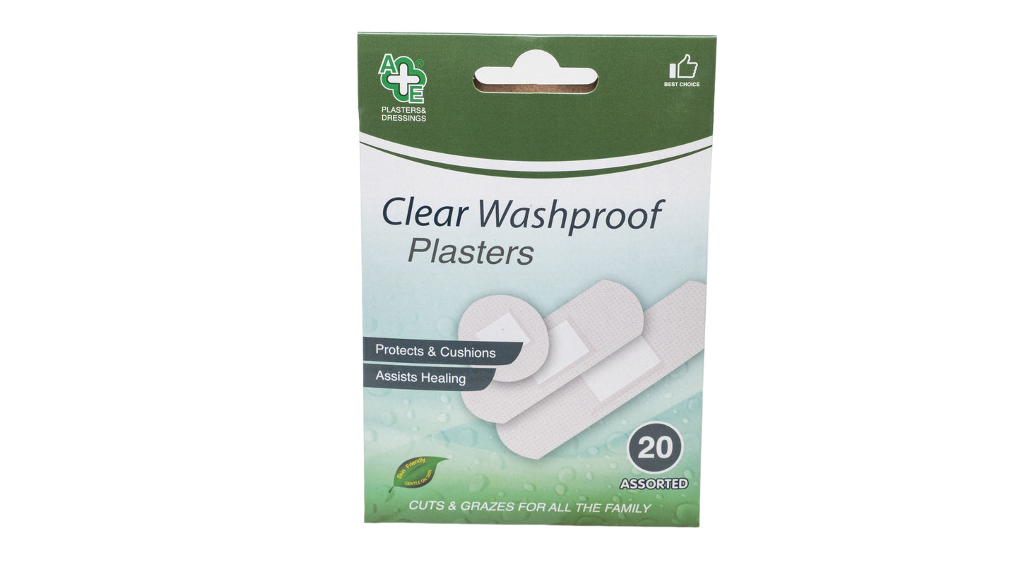 A&E Clear Washproof Plasters (20 Pack)